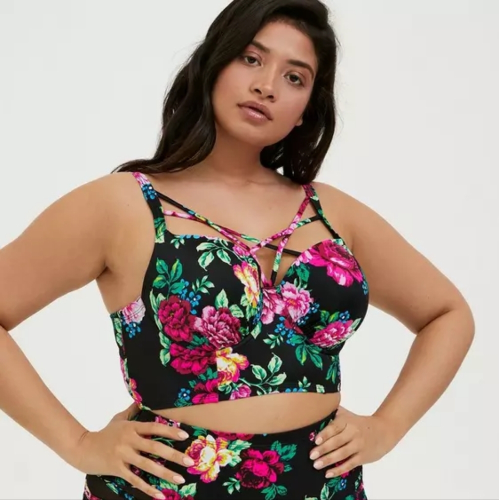 Torrid Black and Pink Floral Bikini